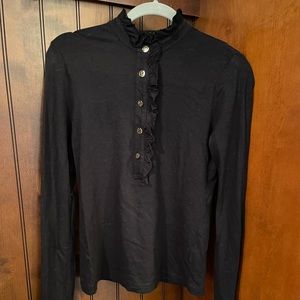 Tory Burch black button down w gold buttons and ruffles.
